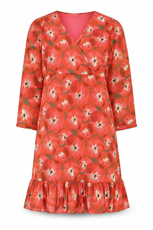 Pala D’Oro Women’s Red Floral Wrap Knee Length Dress Size L