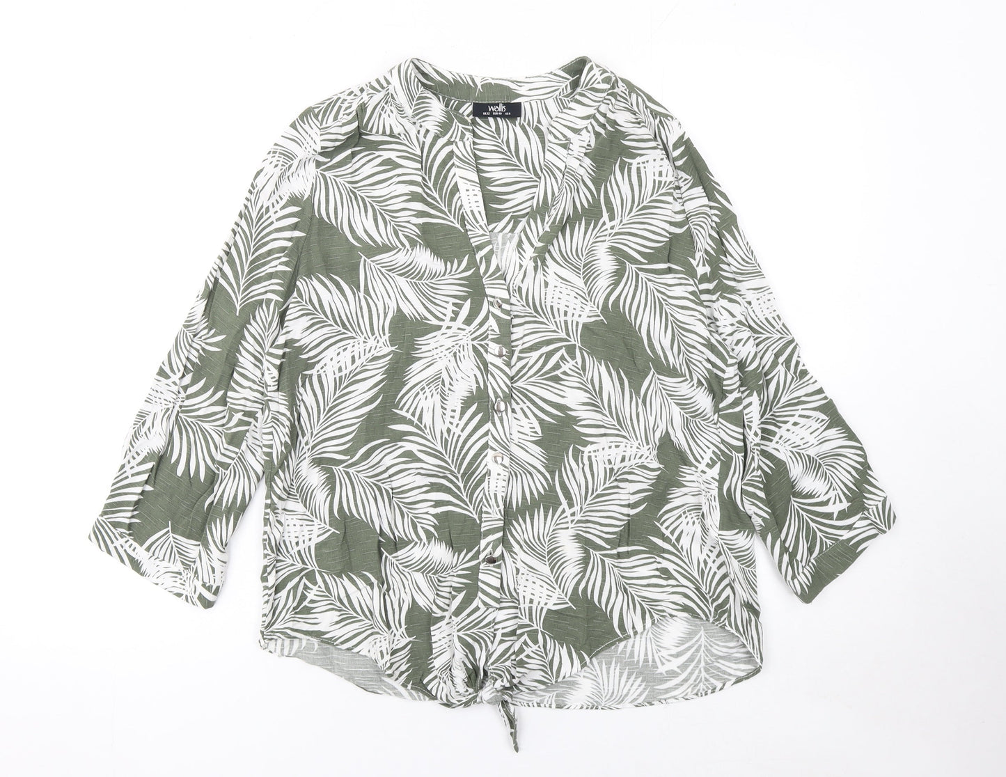 Wallis Women’s Green Tropical Leaf Viscose Kimono Blouse Size 12