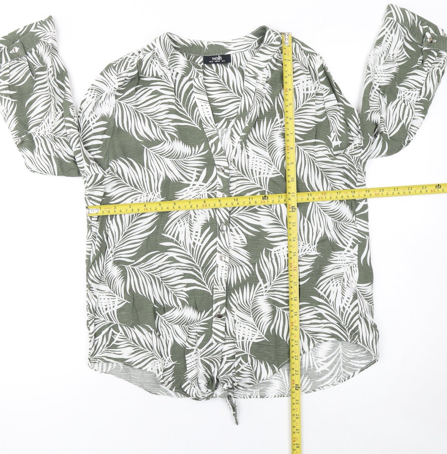 Wallis Women’s Green Tropical Leaf Viscose Kimono Blouse Size 12