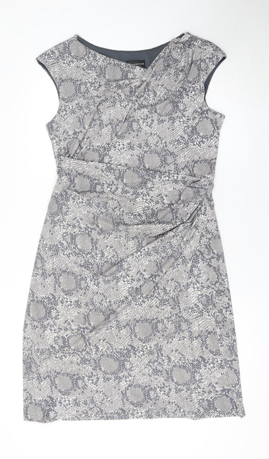 Connected Apparel Women’s Grey Animal Print Sheath Dress Size 14