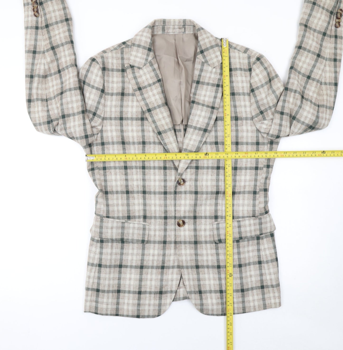Dan John Men's Beige Check Slim Fit Blazer 46 Regular Jacket