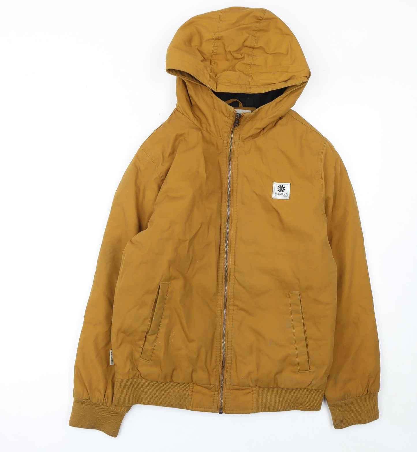 Element Boys Brown Hooded Bomber Jacket Size 14 Years Polyester Cotton