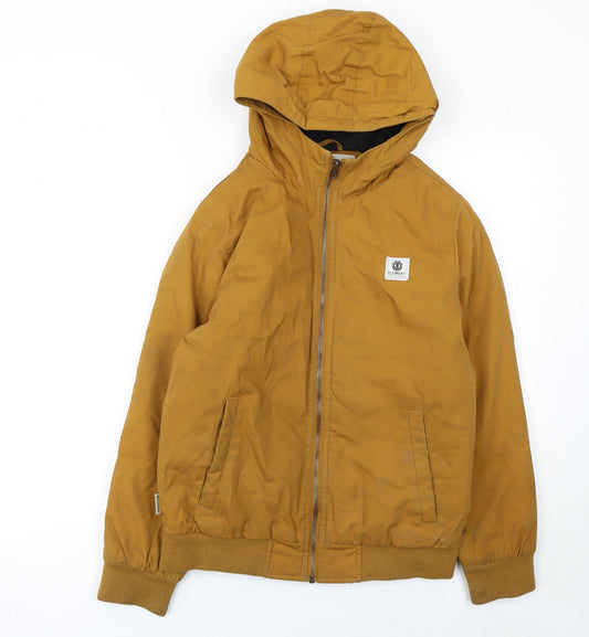 Element Boys Brown Hooded Bomber Jacket Size 14 Years Polyester Cotton