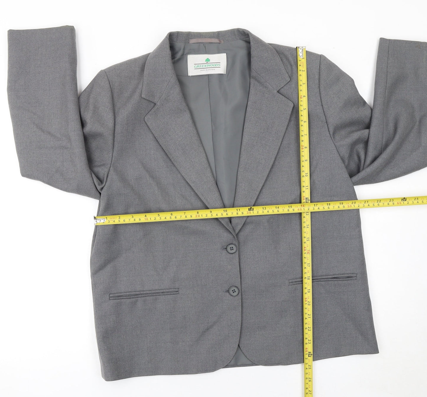 Greenwoods Women Grey Wool Blend Suit Jacket Size 16 Classic Fit