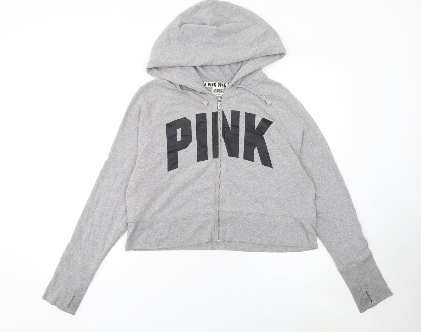Victoria's Secret PINK Grey Full Zip Hoodie Womens Size 12 Cotton Blend