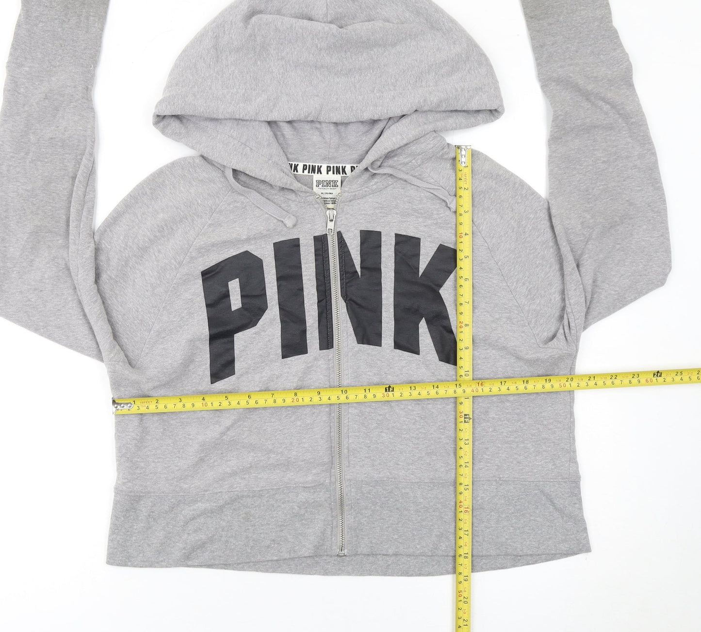 Victoria's Secret PINK Grey Full Zip Hoodie Womens Size 12 Cotton Blend