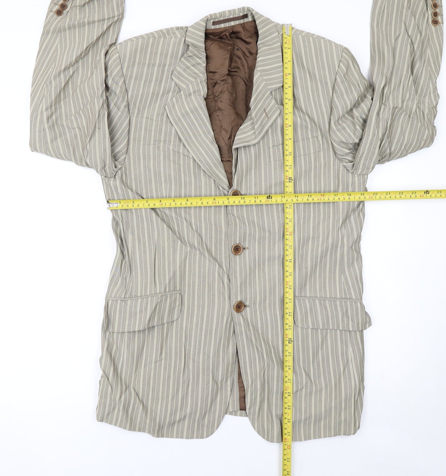 Obvious Men's Beige Striped Wool Blend Blazer Jacket Size 50 Reg