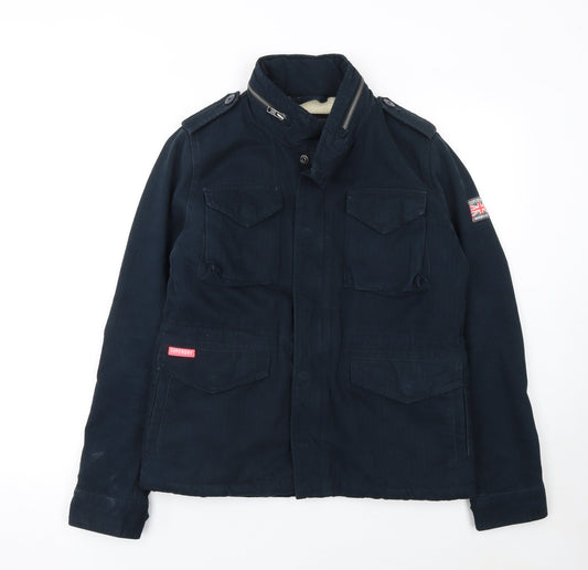 Superdry Women’s Blue Cotton Military Jacket Size S Lined Zip Pockets