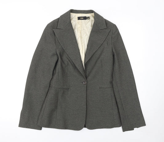 MNG Women Grey Size 8 Classic Single-Breasted Blazer Jacket