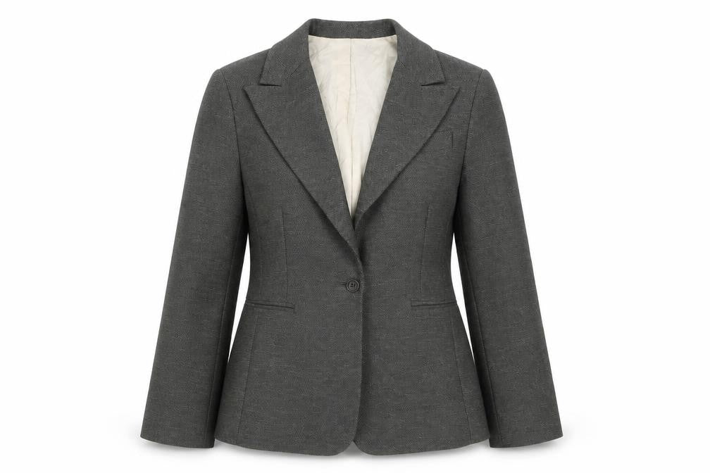 MNG Women Grey Size 8 Classic Single-Breasted Blazer Jacket