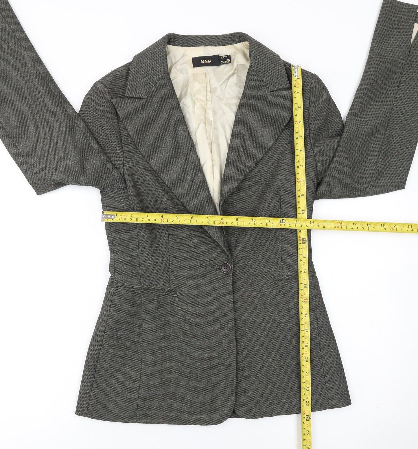 MNG Women Grey Size 8 Classic Single-Breasted Blazer Jacket