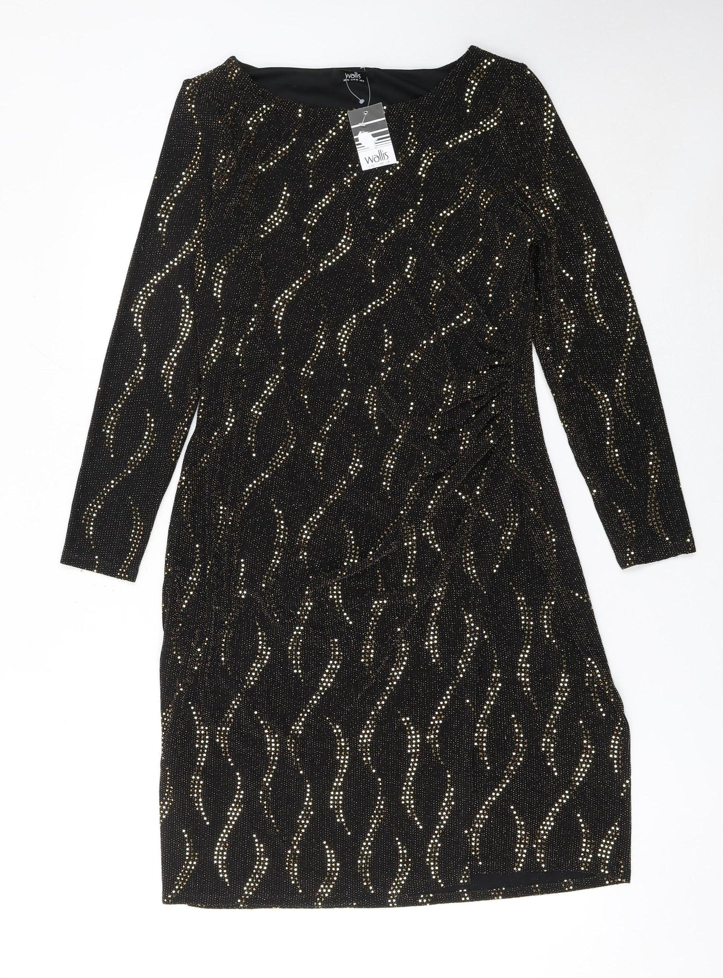 Wallis Womens Black Gold Glitter Bodycon Dress Size 12 Party Cocktail