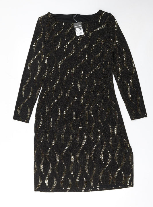 Wallis Womens Black Gold Glitter Bodycon Dress Size 12 Party Cocktail