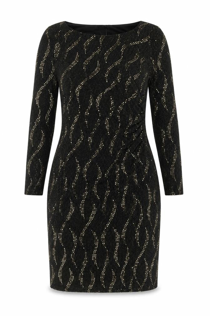 Wallis Womens Black Gold Glitter Bodycon Dress Size 12 Party Cocktail