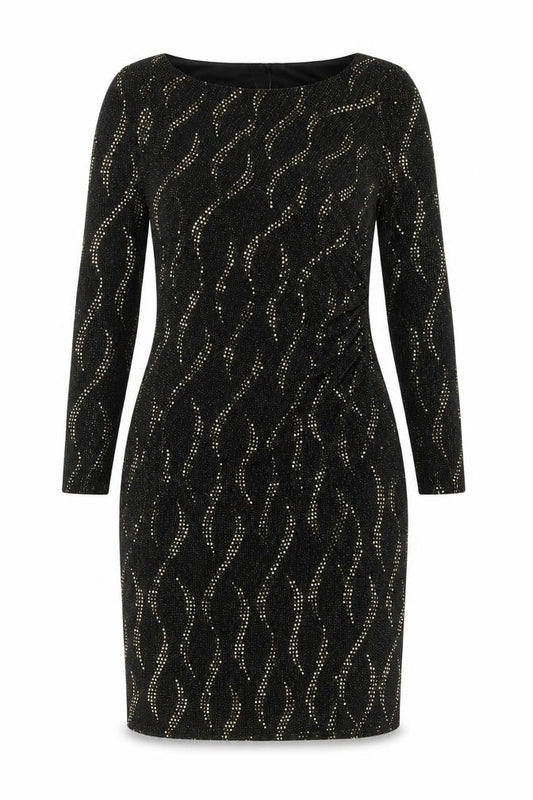 Wallis Womens Black Gold Glitter Bodycon Dress Size 12 Party Cocktail