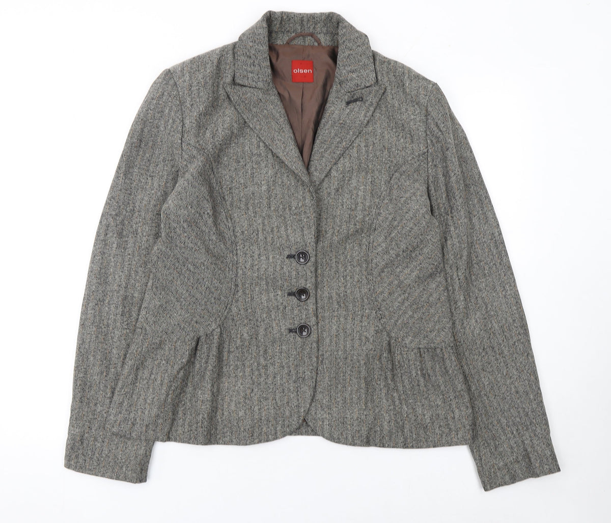 Olsen Womens Grey Tweed Classic Single-Breasted Blazer Size 14