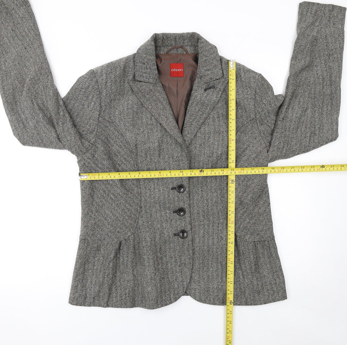Olsen Womens Grey Tweed Classic Single-Breasted Blazer Size 14