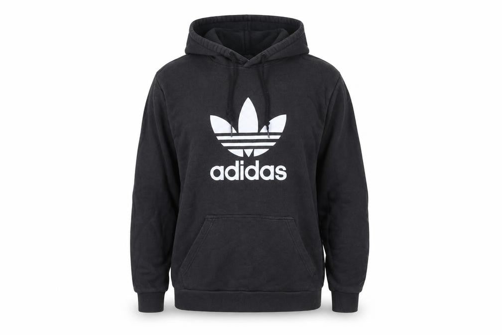 Adidas Mens Black Pullover Hoodie L Logo Fleece Sportswear