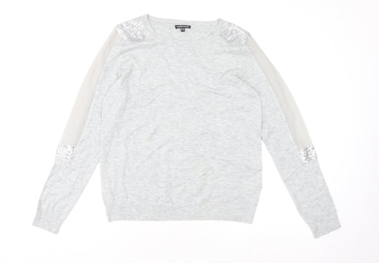 Warehouse Women’s Grey Sequin Shoulder Long Sleeve Jersey Top UK 14