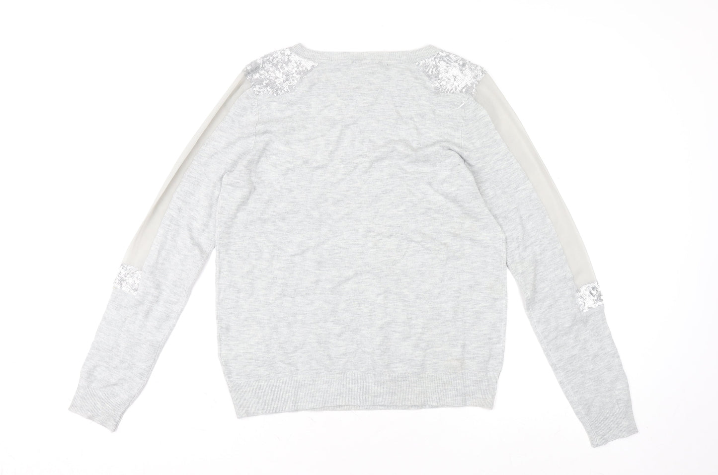 Warehouse Women’s Grey Sequin Shoulder Long Sleeve Jersey Top UK 14