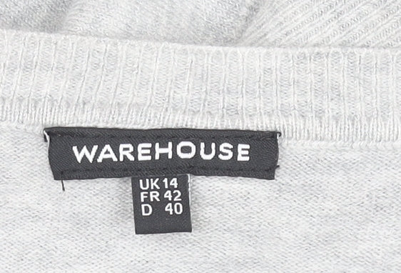 Warehouse Women’s Grey Sequin Shoulder Long Sleeve Jersey Top UK 14