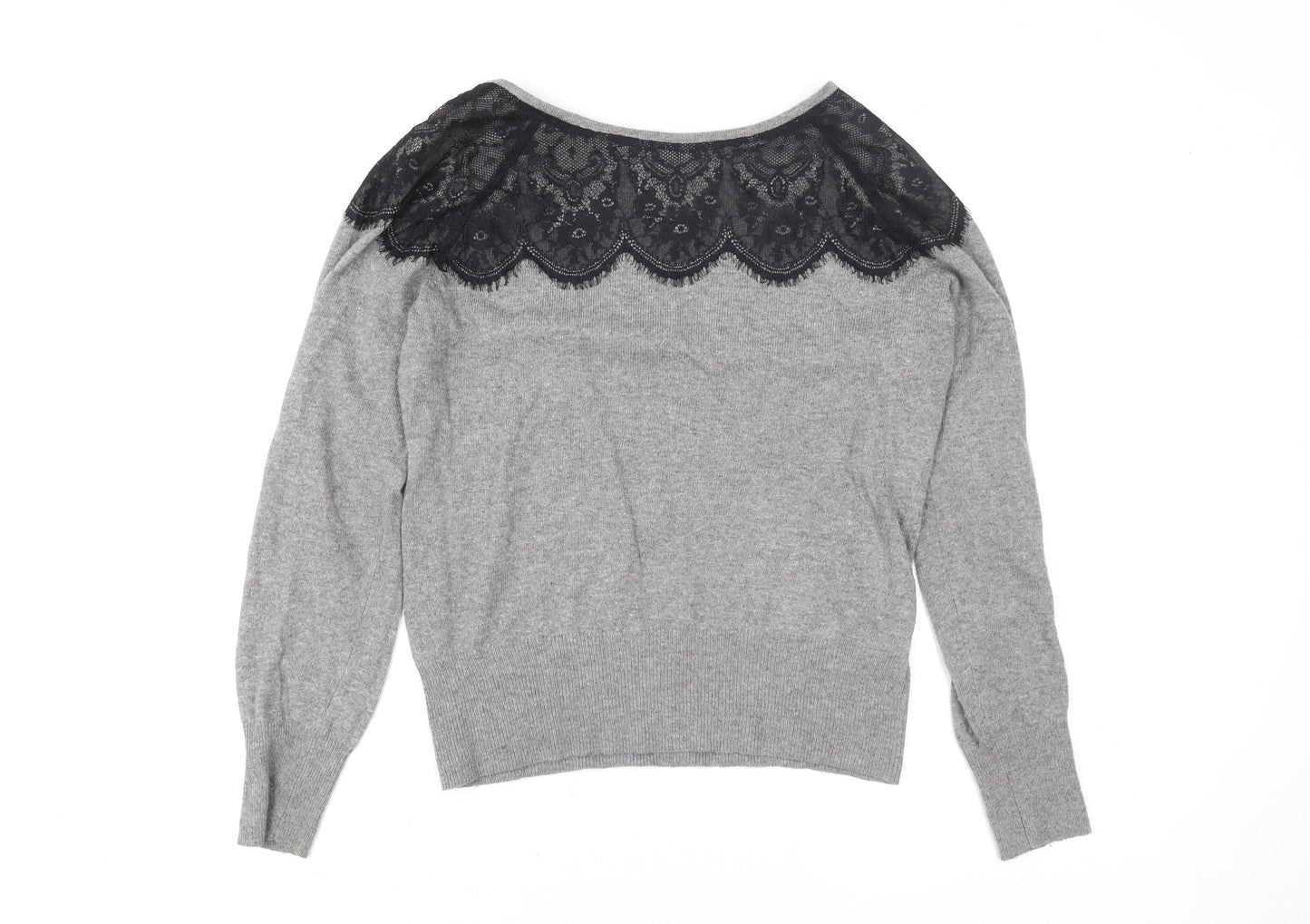 Oasis Womens Grey Lace Boat Neck Knit Blouse Size L