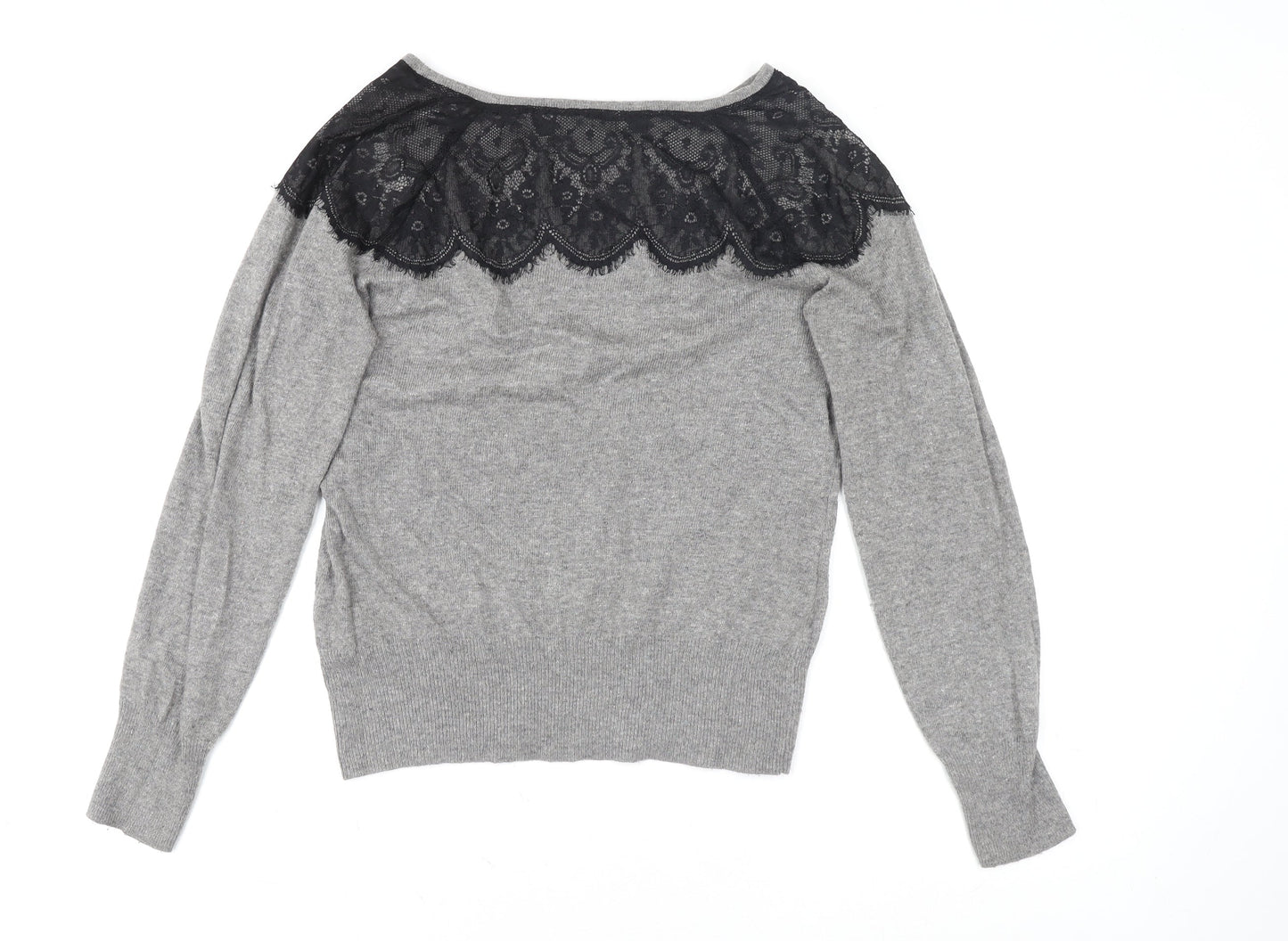 Oasis Womens Grey Lace Boat Neck Knit Blouse Size L