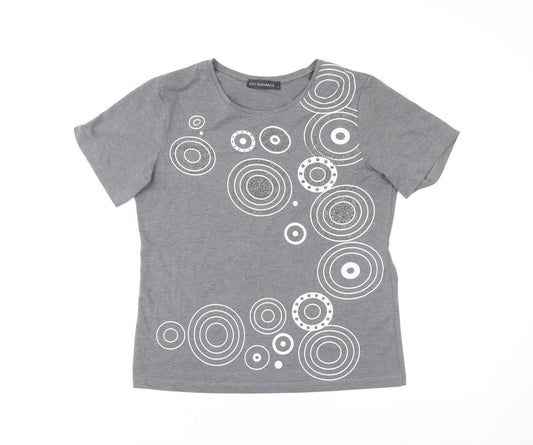Just Elegance Women's Grey Geometric Short Sleeve Cotton T-Shirt Size S