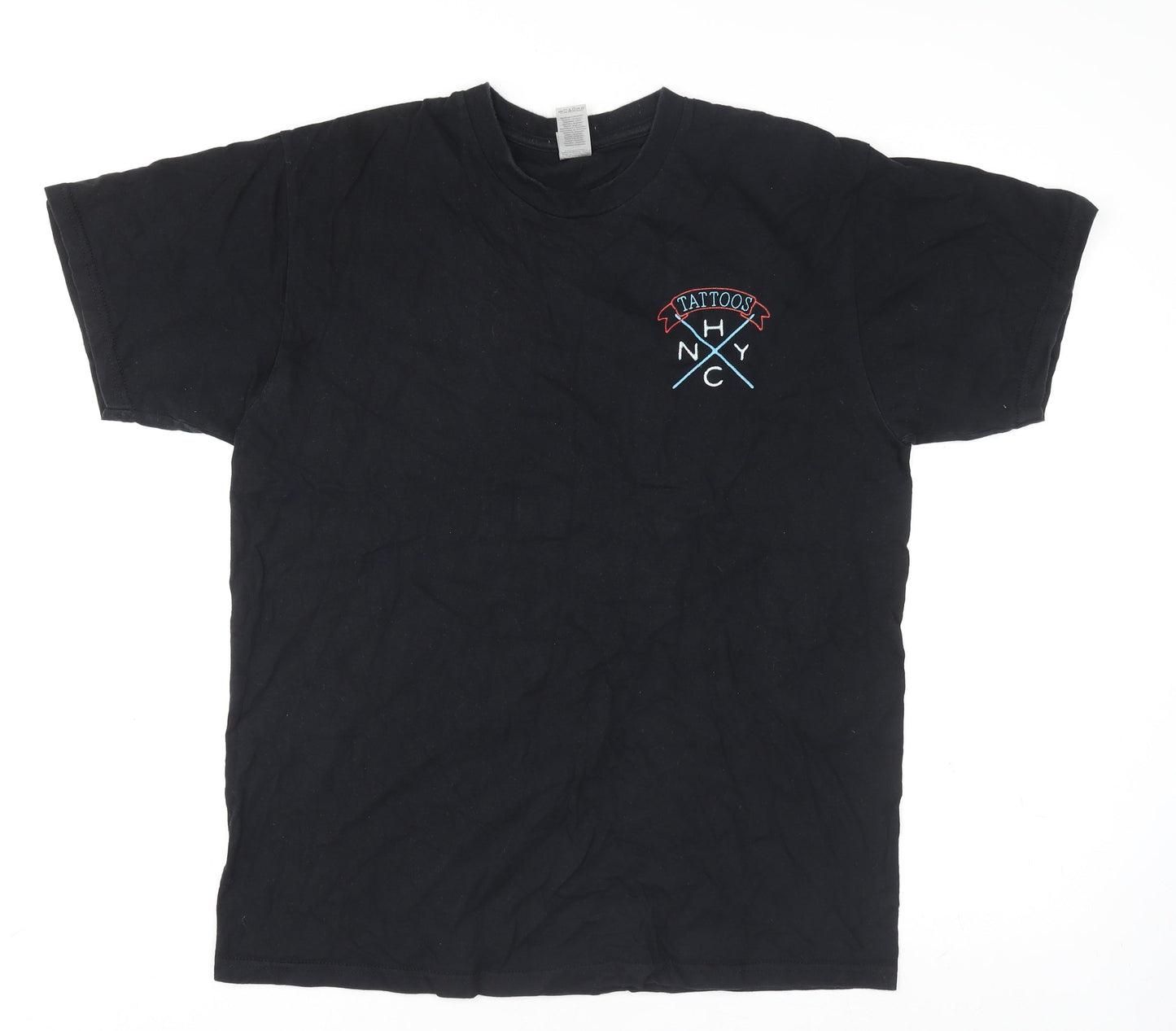 Gildan Hammer Black Mens L Tattoo Graphic Short Sleeve T-Shirt