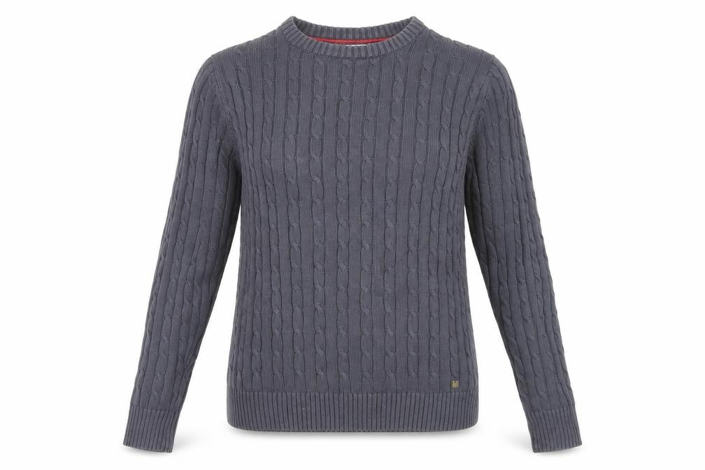 Kangol Womens Grey Cable-Knit Cotton Crew Neck Jumper Size 14