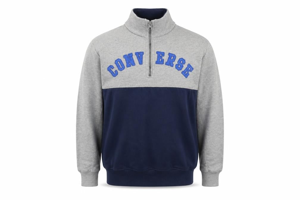 Converse Teens Grey Blue 1/4 Zip Fleece Logo Jumper L