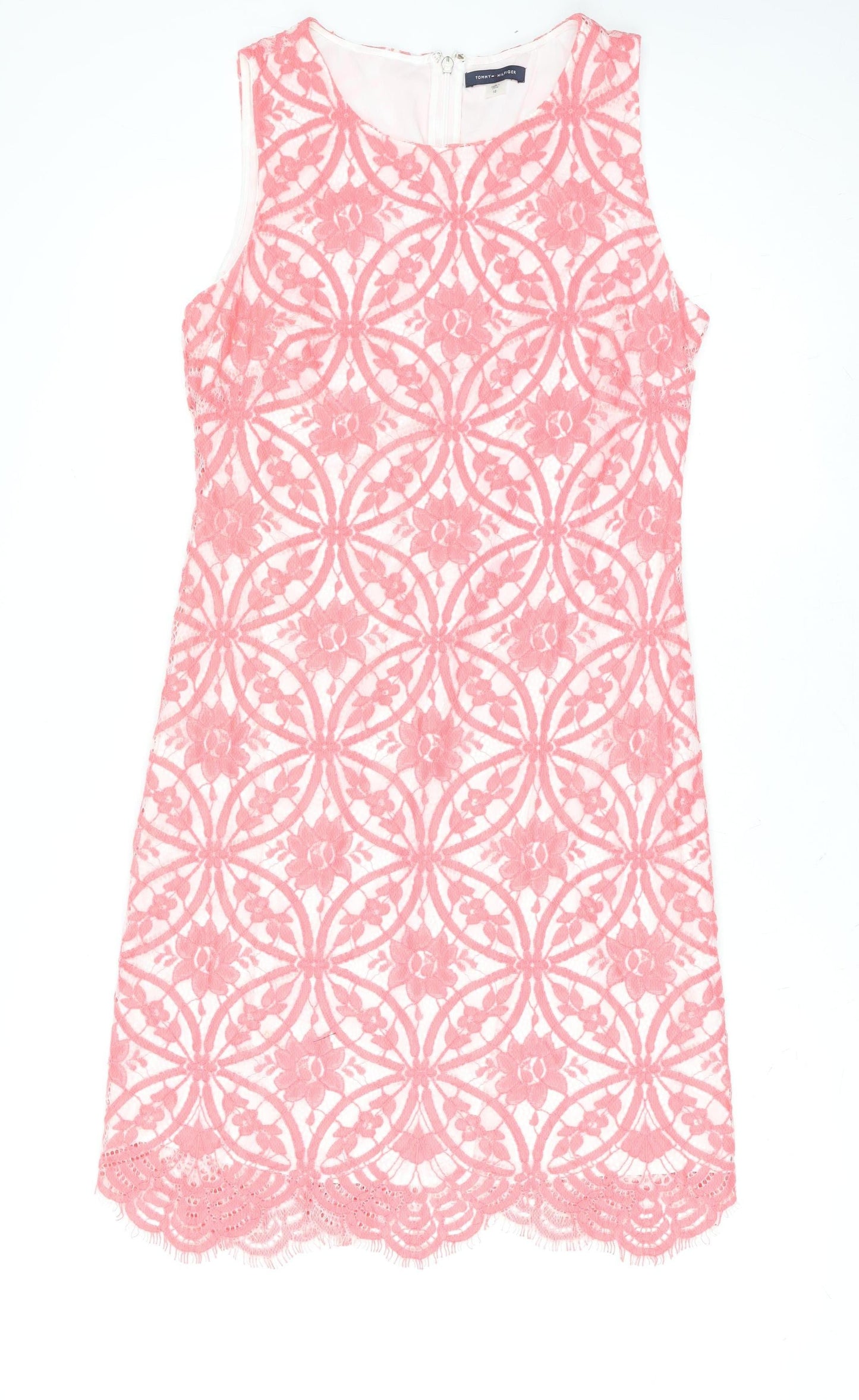 Tommy Hilfiger Women Pink Floral Lace Sheath Dress Size 10