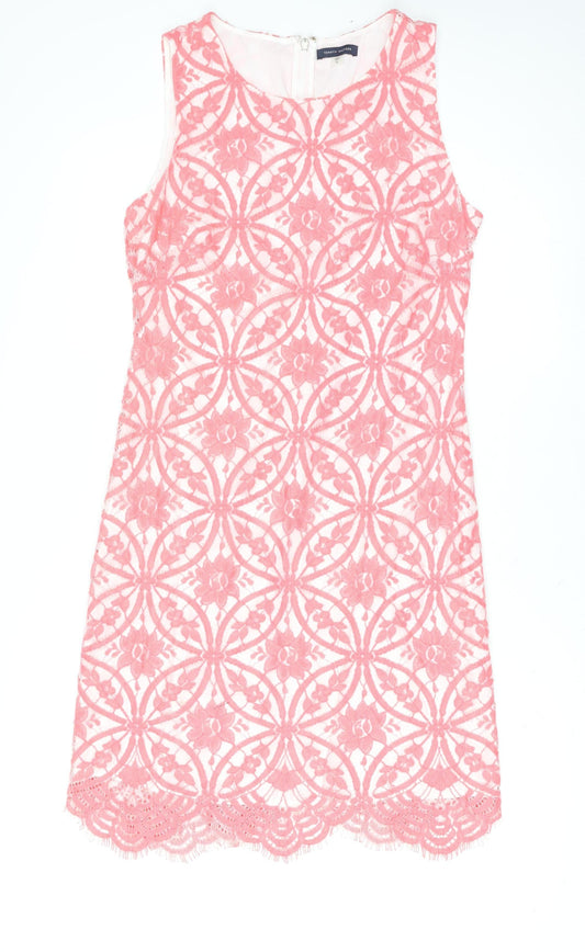 Tommy Hilfiger Women Pink Floral Lace Sheath Dress Size 10