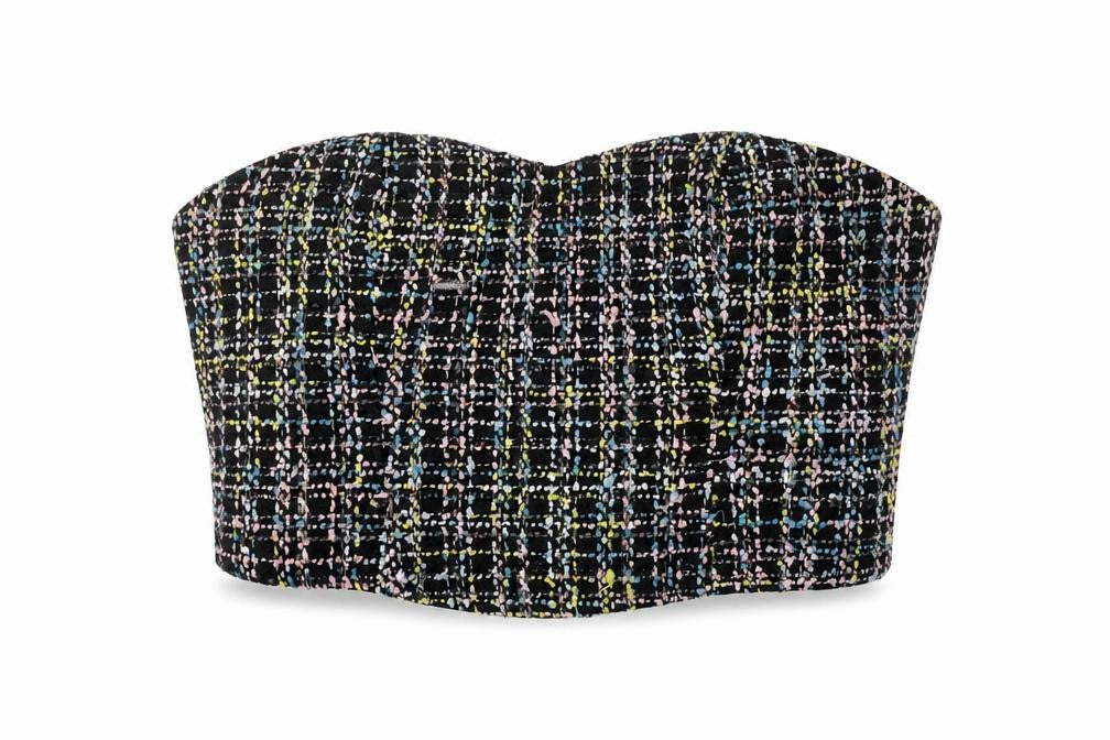 Oasis Womens Multicoloured Tweed Strapless Cropped Top Size 14