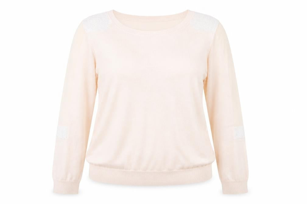 Warehouse Women’s Beige Sequin Shoulder Knit Blouse UK 14