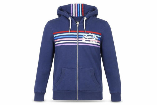 Superdry Unisex Blue Full Zip Hoodie UK 10 Classic Stripe Logo Design