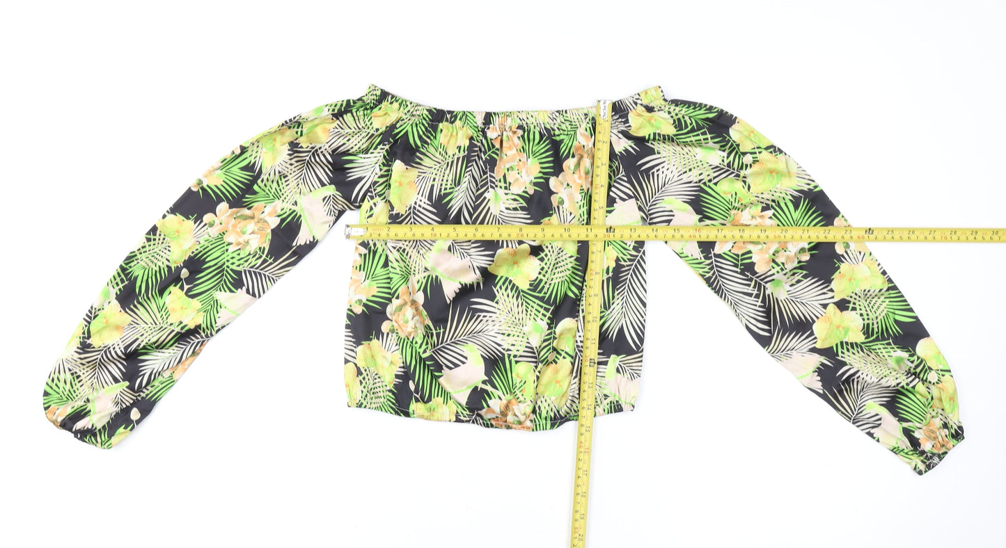Boohoo Womens Multicoloured Off Shoulder Tropical Cropped Blouse Size S