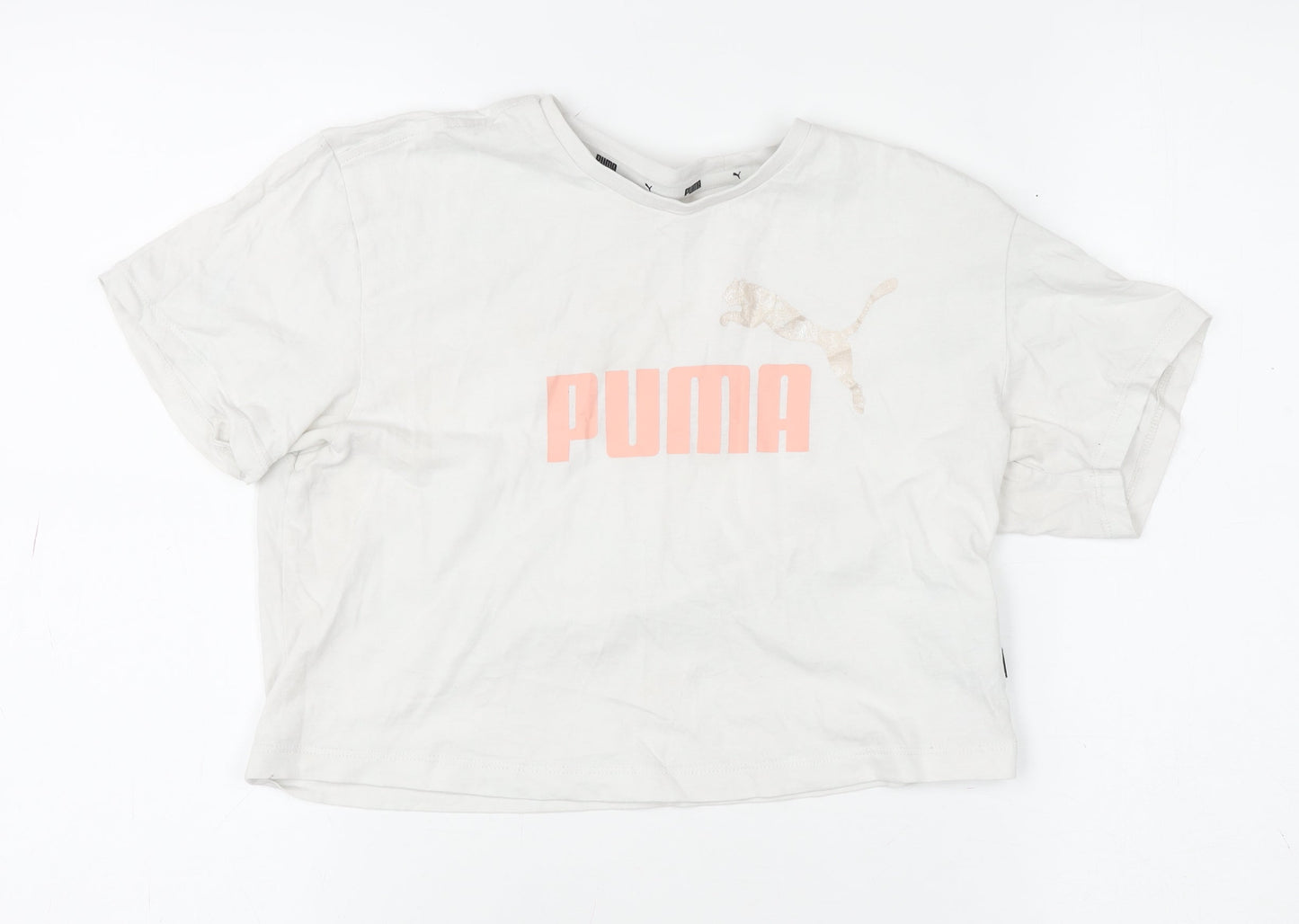 Puma Girls Ivory Cropped Logo T-Shirt 9-10 Years Short Sleeve Cotton