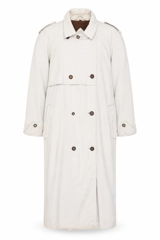Nuage Women’s Beige Long Trench Coat Size 18 Lined Button Classic