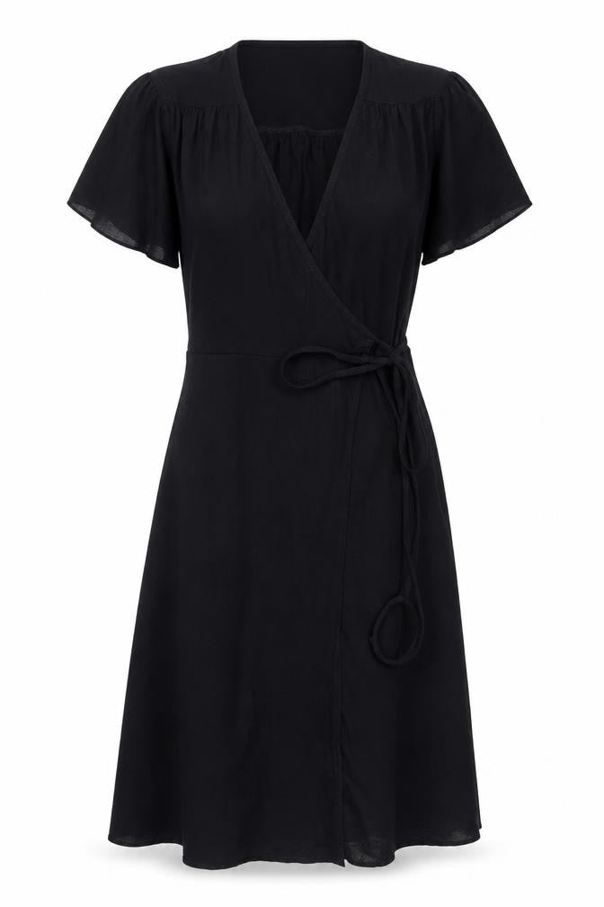 Topshop Women’s Black V-Neck Wrap Midi Dress Size 8
