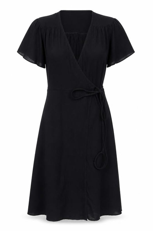 Topshop Women’s Black V-Neck Wrap Midi Dress Size 8