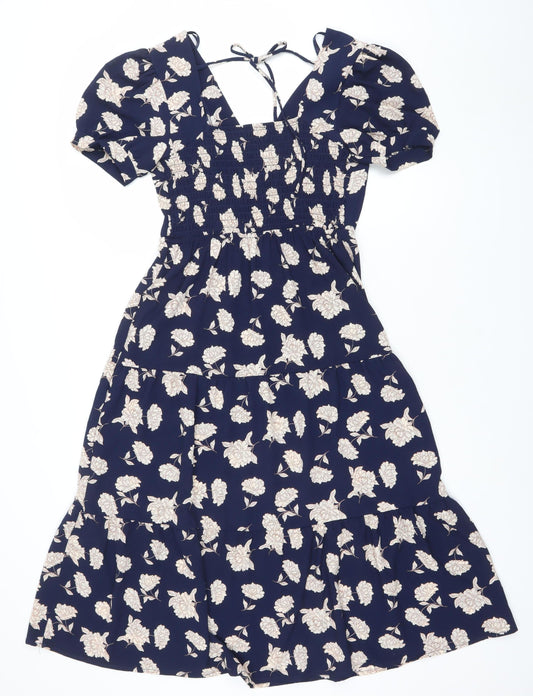 Monteau Los Angeles Women Blue Floral Fit & Flare Dress XS