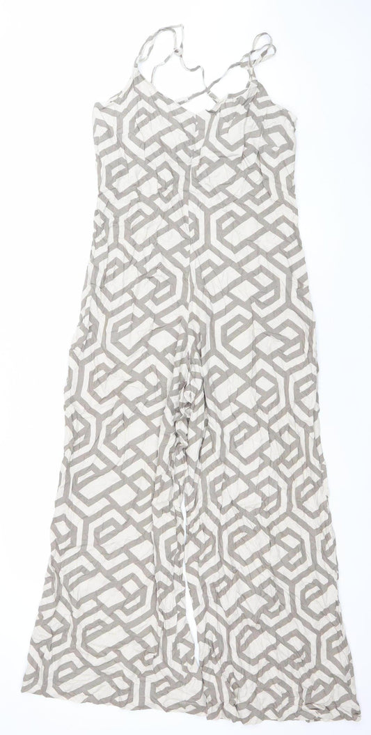 Apricot Women Beige Geometric Wide-Leg Strappy Jumpsuit XS