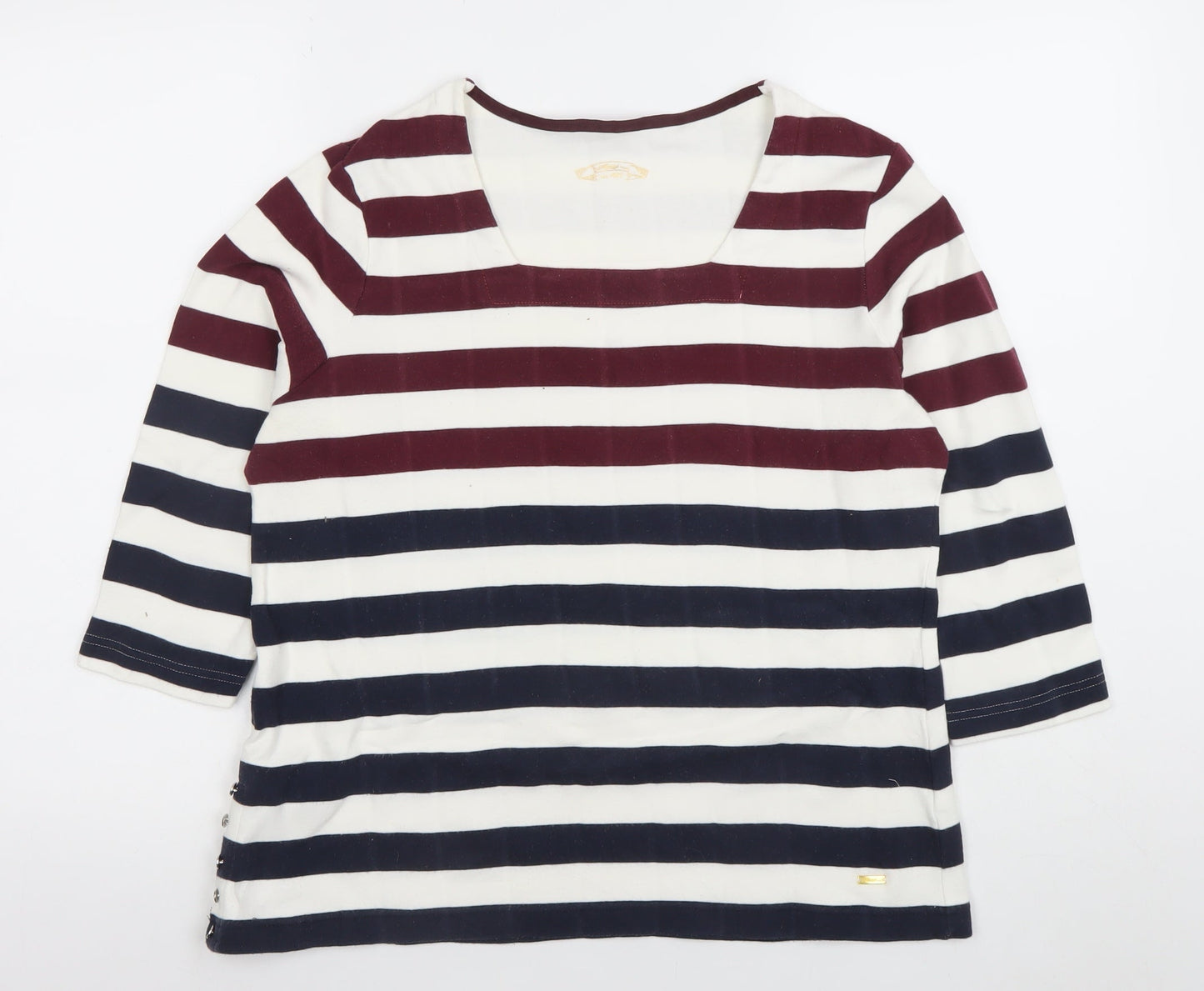 Gerry Weber Women’s Multicoloured Striped 3/4 Sleeve Cotton Stretch Top Size 16