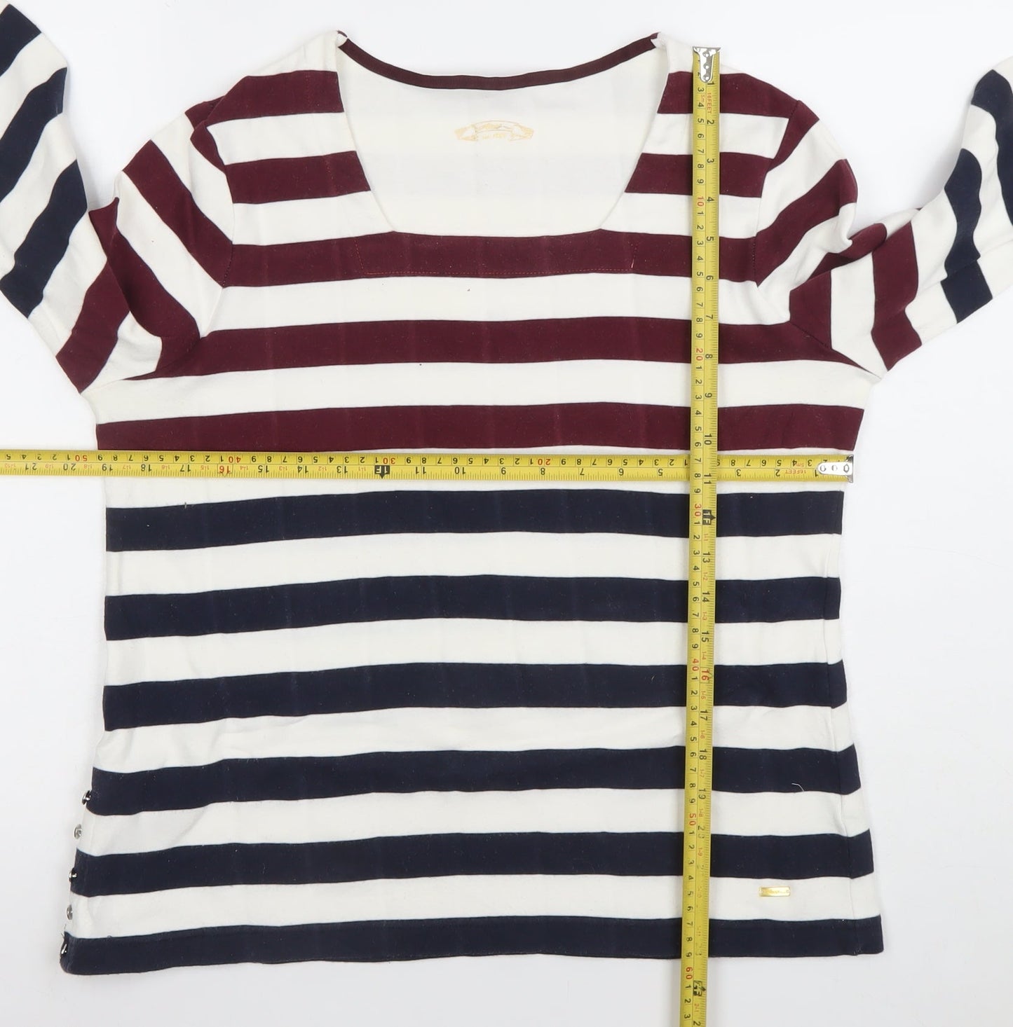 Gerry Weber Women’s Multicoloured Striped 3/4 Sleeve Cotton Stretch Top Size 16