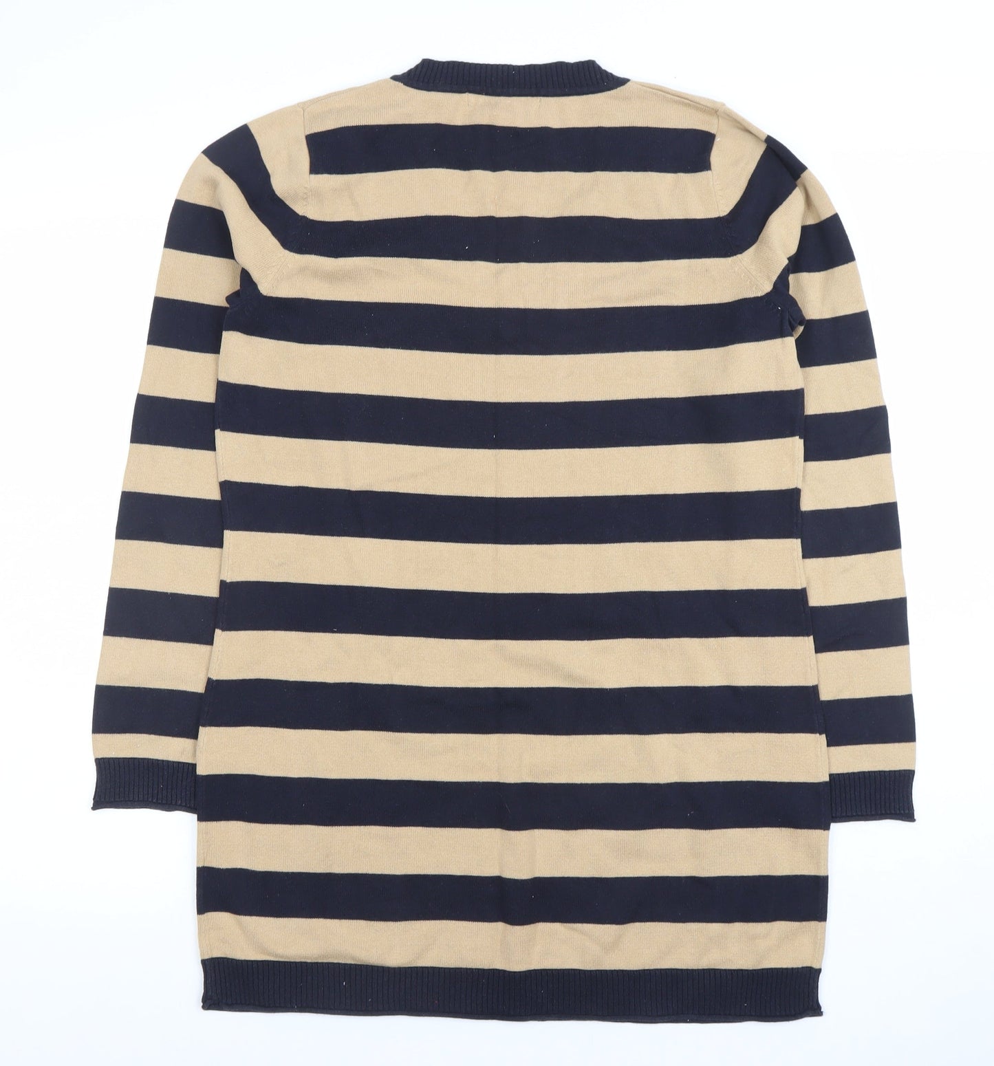 Next Women Beige Black Striped V-Neck Knit Sweater Dress Size 14