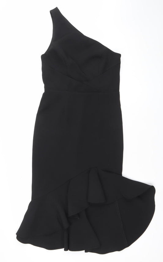 River Island Women’s Black One Shoulder Ruffle Bodycon Dress Size 8