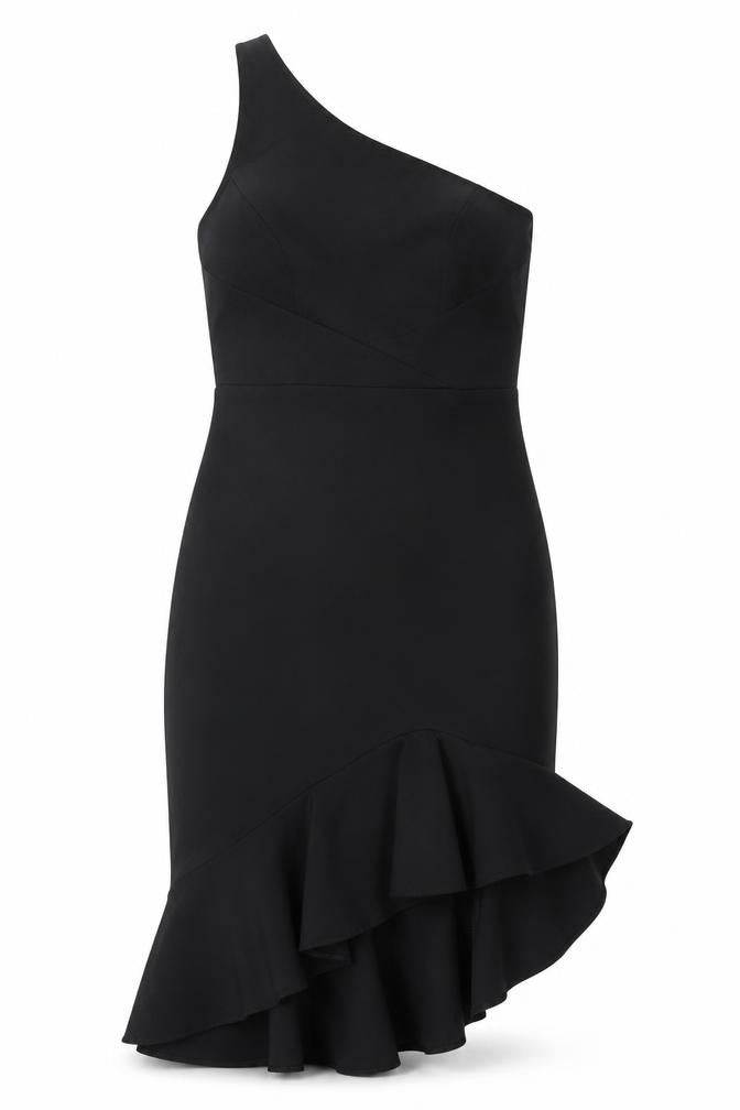 River Island Women’s Black One Shoulder Ruffle Bodycon Dress Size 8