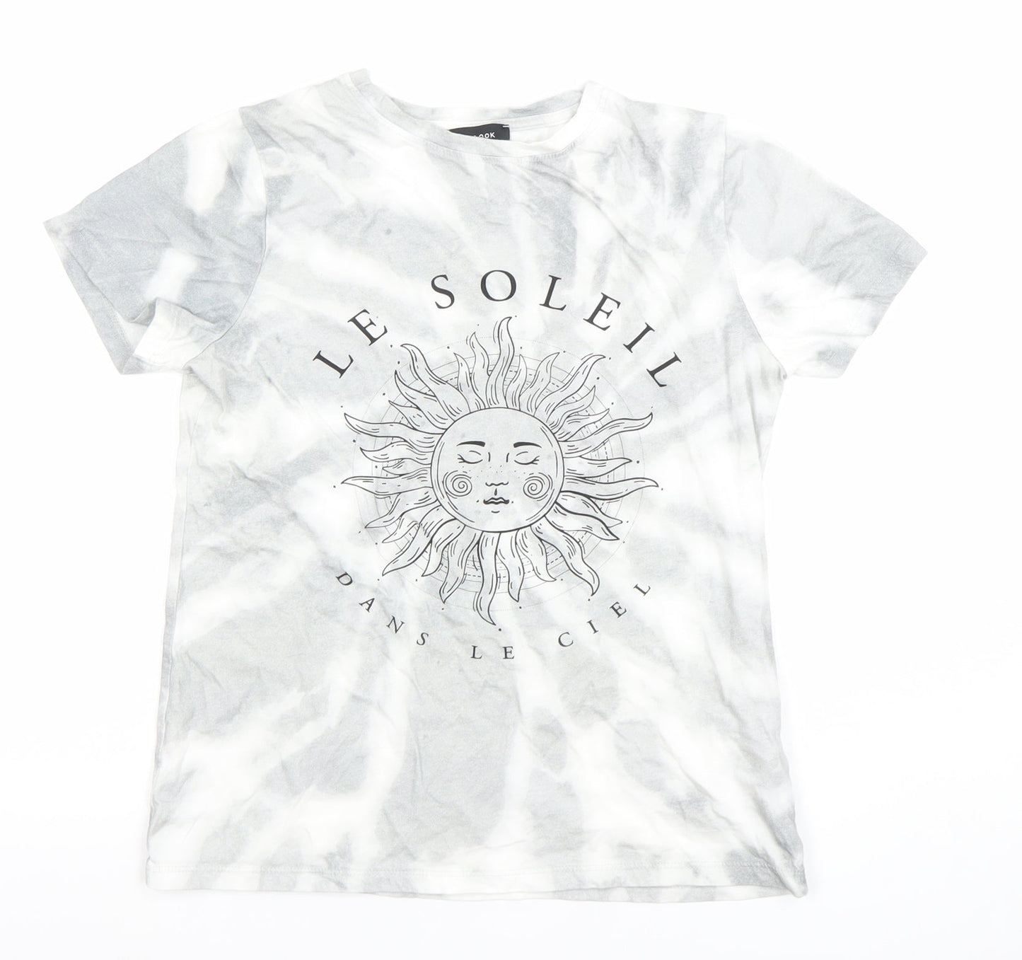 New Look Womens Grey Tie-Dye Sun Graphic Cotton T-Shirt UK 8