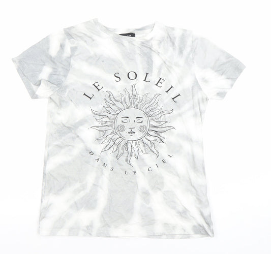 New Look Womens Grey Tie-Dye Sun Graphic Cotton T-Shirt UK 8